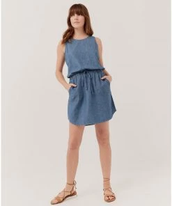 Pact Organic Women Denim Chambray Tank Dress Womens