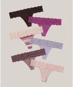 Womens Pact Organic Women Lace-Waist Thong 6-Pack