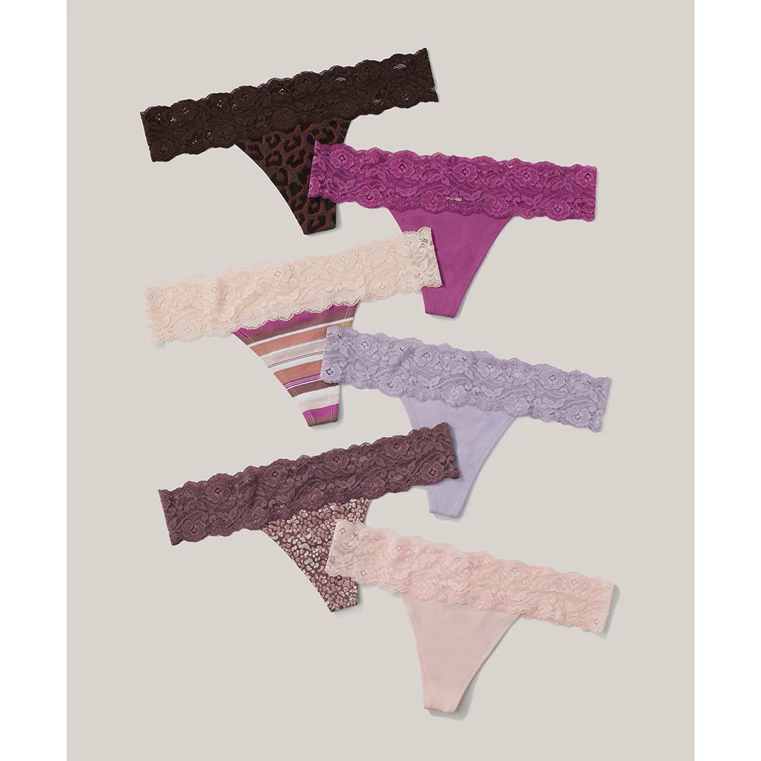 Womens Pact Organic Women Lace-Waist Thong 6-Pack 2 Womens Pact Organic Women Lace-Waist Thong 6-Pack