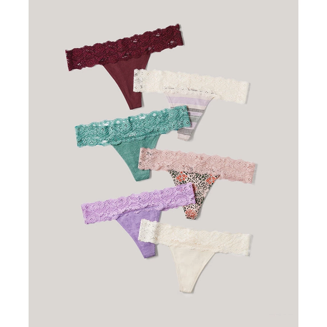 Womens Pact Organic Women Lace-Waist Thong 6-Pack 3 Womens Pact Organic Women Lace-Waist Thong 6-Pack