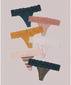 Womens Pact Organic Women Lace-Waist Thong 6-Pack 10 Womens Pact Organic Women Lace-Waist Thong 6-Pack