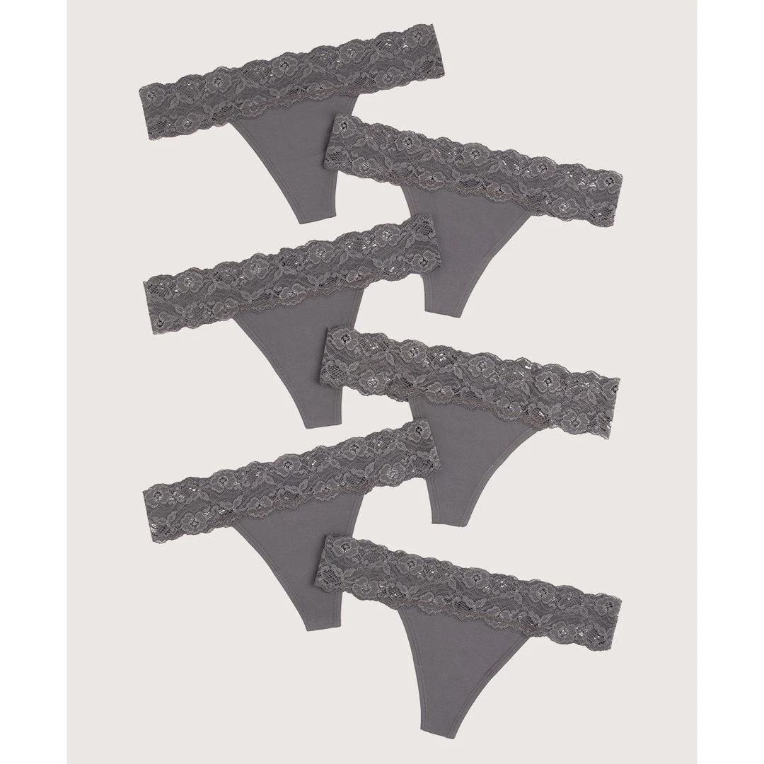 Womens Pact Organic Women Lace-Waist Thong 6-Pack 5 Womens Pact Organic Women Lace-Waist Thong 6-Pack