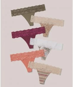 Womens Pact Organic Women Lace-Waist Thong 6-Pack 12 Womens Pact Organic Women Lace-Waist Thong 6-Pack