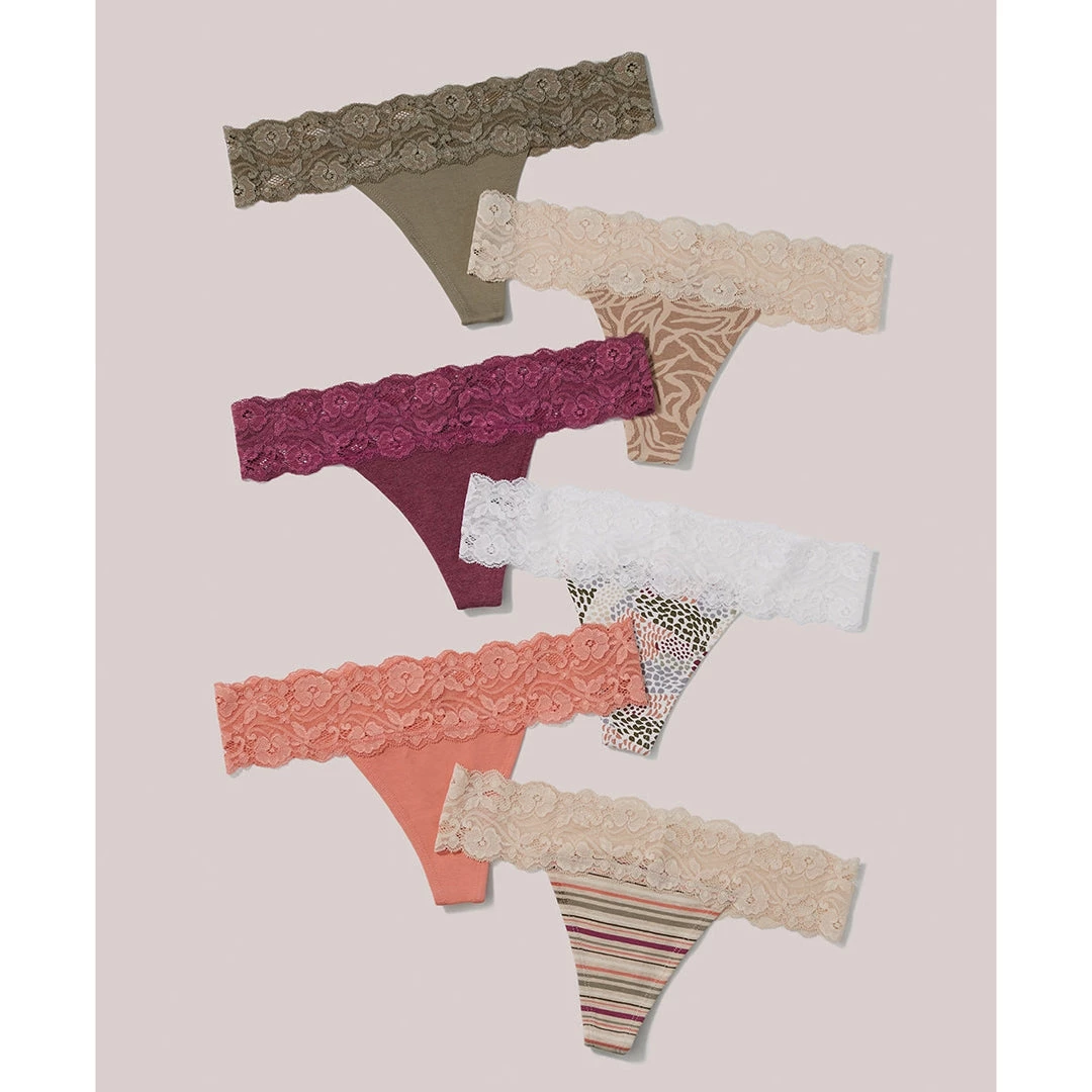 Womens Pact Organic Women Lace-Waist Thong 6-Pack 6 Womens Pact Organic Women Lace-Waist Thong 6-Pack