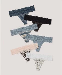 Womens Pact Organic Women Lace-Waist Thong 6-Pack