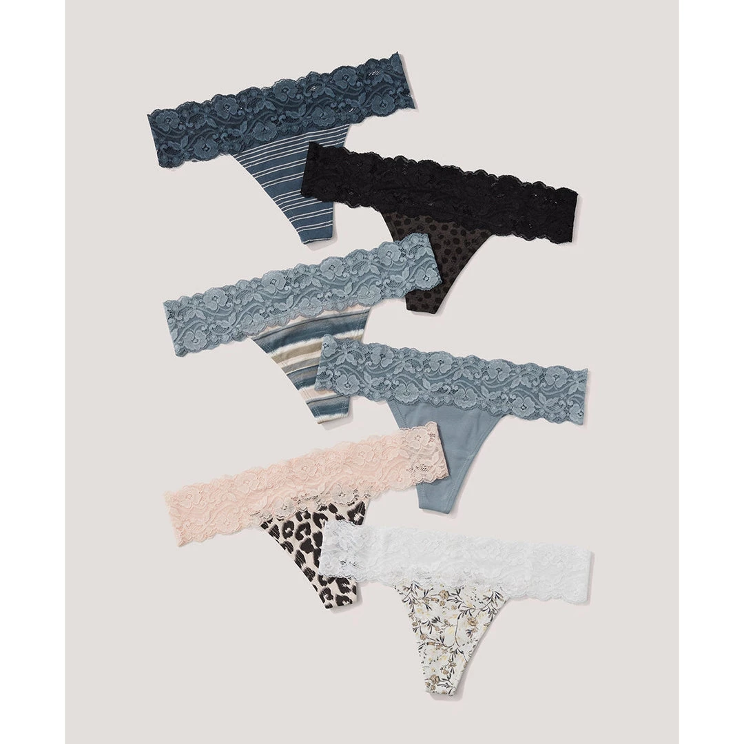 Womens Pact Organic Women Lace-Waist Thong 6-Pack 1 Womens Pact Organic Women Lace-Waist Thong 6-Pack