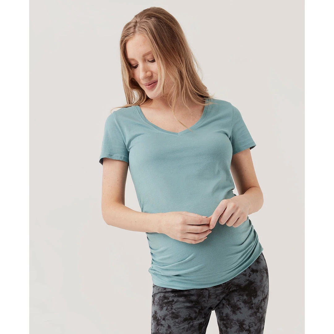Womens Pact Organic Women Maternity Ruched V-Neck Tee 2 Womens Pact Organic Women Maternity Ruched V-Neck Tee