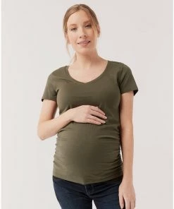 Womens Pact Organic Women Maternity Ruched V-Neck Tee 5 Womens Pact Organic Women Maternity Ruched V-Neck Tee