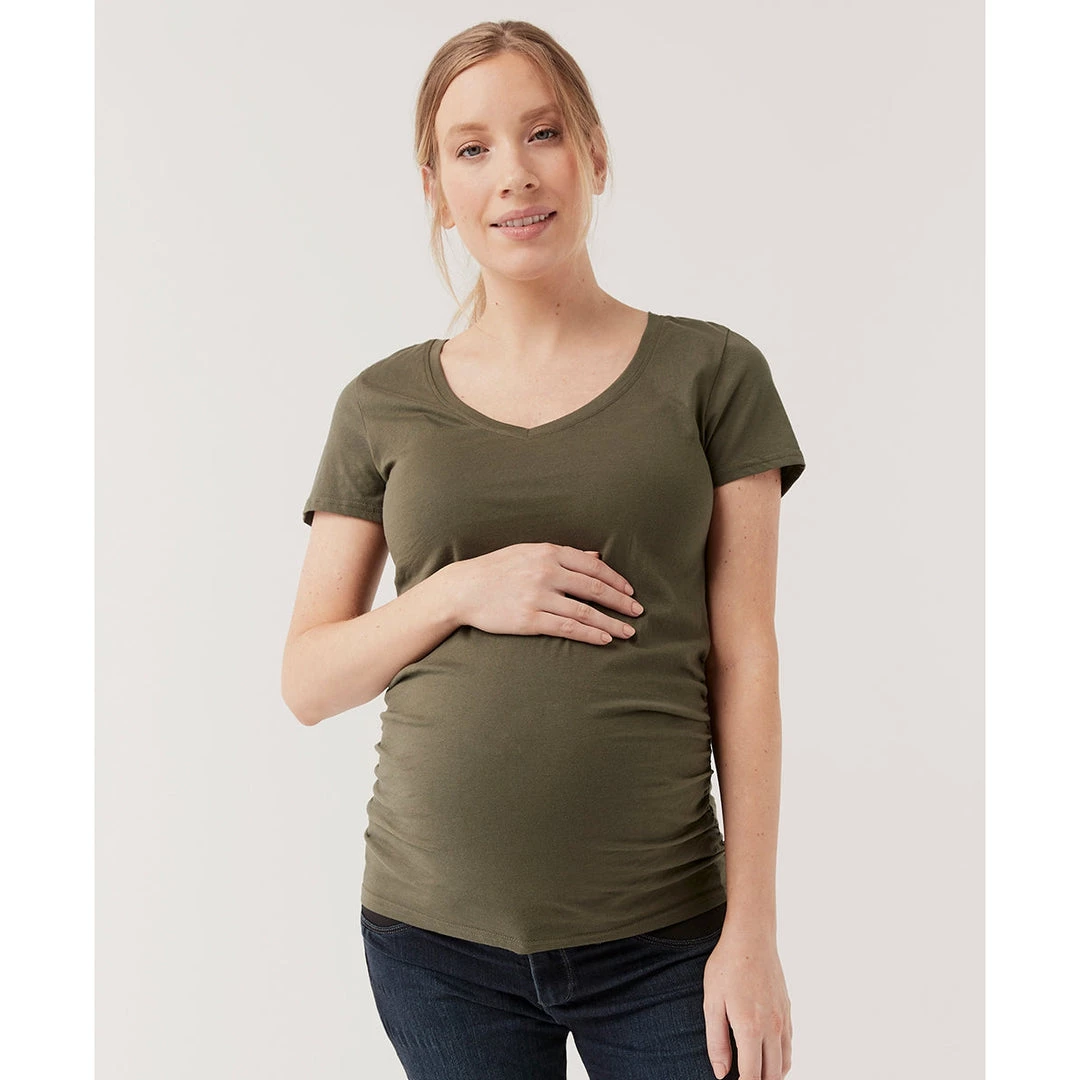 Womens Pact Organic Women Maternity Ruched V-Neck Tee 3 Womens Pact Organic Women Maternity Ruched V-Neck Tee