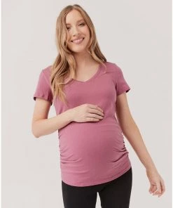 Womens Pact Organic Women Maternity Ruched V-Neck Tee