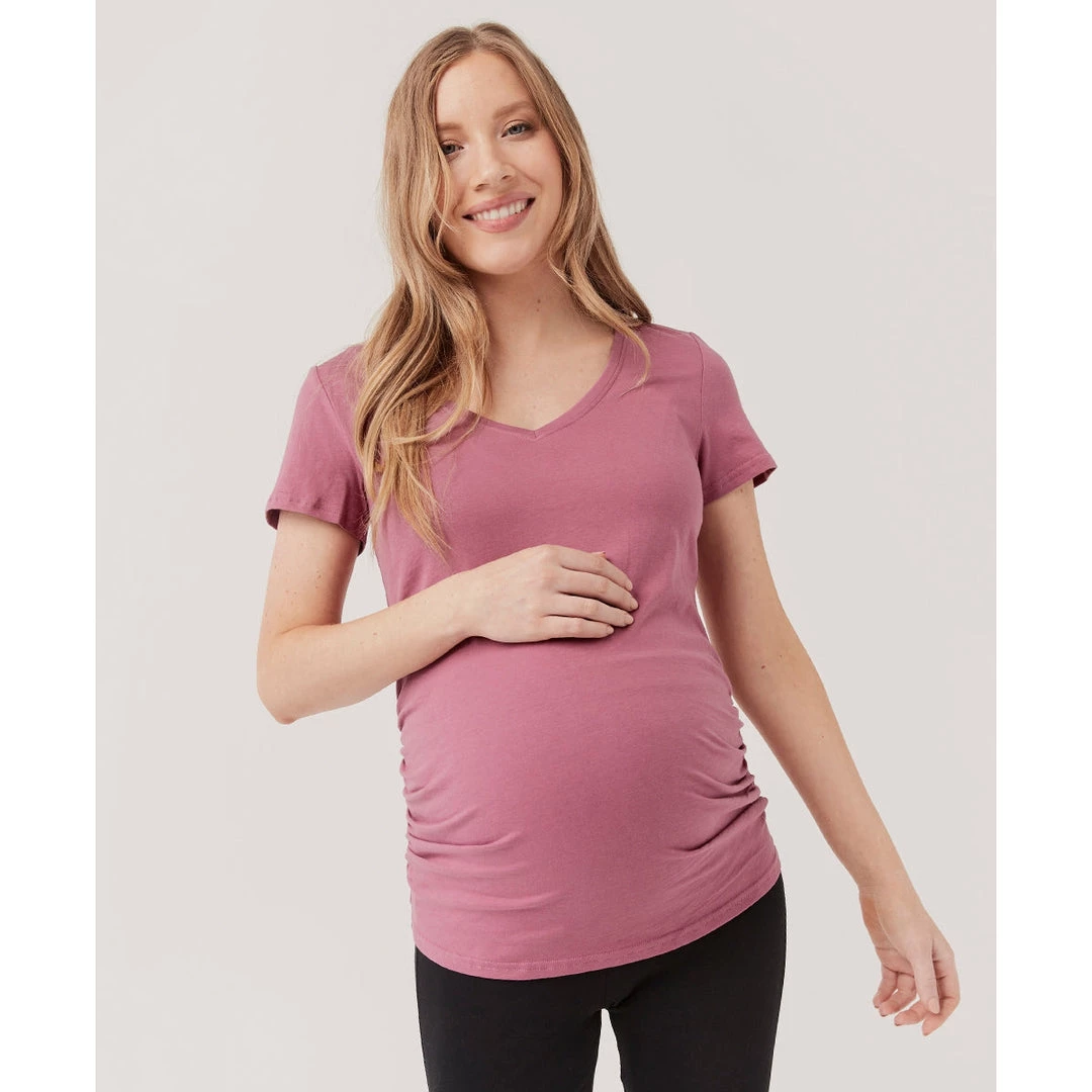 Womens Pact Organic Women Maternity Ruched V-Neck Tee 1 Womens Pact Organic Women Maternity Ruched V-Neck Tee