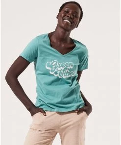 Pact Organic Women Softspun Graphic V-Neck Tee Womens