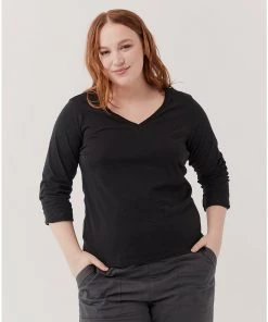Pact Organic Women Softspun V-Neck Long Sleeve Tee Womens