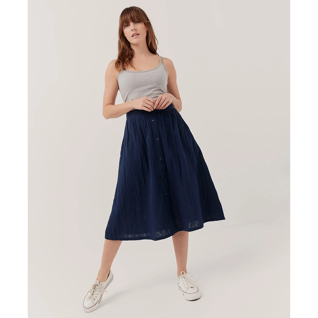 Pact Organic Women The Coastal Button Front Skirt 2 Pact Organic Women The Coastal Button Front Skirt