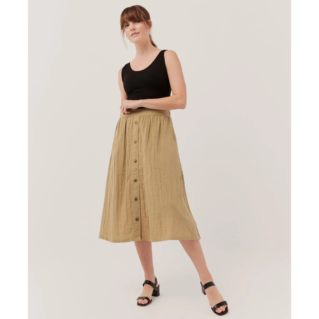Pact Organic Women The Coastal Button Front Skirt 3 Pact Organic Women The Coastal Button Front Skirt